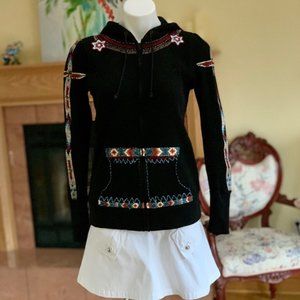 Free People Black Navajo Beaded Waffle Hoodie L